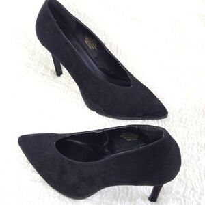 H&M Women's Black Suede High Heel Pumps Pointed Toe Sz 7 Elegant Minimalist Shoe